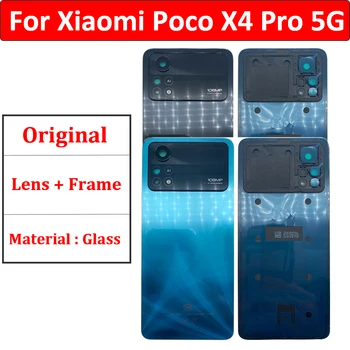 100% Oriģināls, Lai Xiaomi Mi Poco X4 Pro 5G X3 Nomaiņa Stikla Akumulatoru Atpakaļ Vāciņu Mājokļu Gadījumā Ar Kameru Rāmis Lēca Līmi