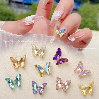 10pcs Spīdīgu AB Crystal Butterfly Nagu Rotaslietas 3D Aurora Rhinestones Luksusa Nail Art Piekariņi Hologrāfiskā DIY Manikīrs Rotājumi