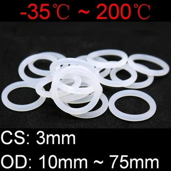 10pcs VMQ Balts O Ring Blīvi CS 3mm OD 10 ~ 75mm Silikona Pārtikas Klases o-gredzeni, silikona gredzenu augstas temperatūras deformāciju