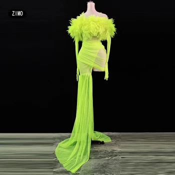 2022 neona zaļā acs kleita sexy spageti siksnas Skatīt caur Noņemams ar astes pusi, kāzas, dzimšanas dienas tērpiem sievietēm posmā