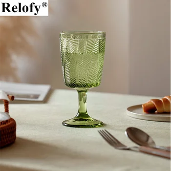 300ml Glāzi Svaigu Lapu Reljefs Kafijas Goblet Stikla Kausa Vintage Green Dzeramā Vīna Krūze Ģimenes Sulu, Pienu, Ūdeni, Tēju Drinkware