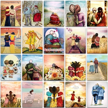 5D DIY Dimanta Krāsošanas Komplekts Karikatūra Vecais pāris, Draudzība, mīlestība Pilns Laukums&Kārta izšuvumi mozaīkas Cross stitch Krāsas mājas dekoru