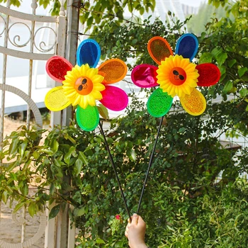 65cm Krāsains Saulespuķu Vējdzirnavas Vēja Ripu Whirligig Bērnu Rotaļlietu Pagalmā Dārza Dekori