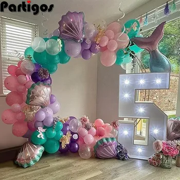 97pcs Sirēna Puse Balonu Vainags Arku Komplekts Purpura Rozā Shell Nāru Astes Hēlija Globos Bērnu Dušas, Dzimšanas dienas Partijas Apdare