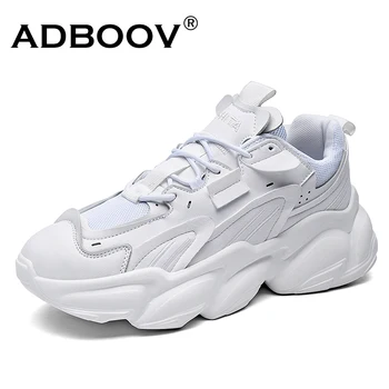 ADBOOV Modes Unisex Ādas sporta apavus Sievietēm, Vīriešiem Platforma Chunky Kurpes Baltā Melnā Trainers Apavi
