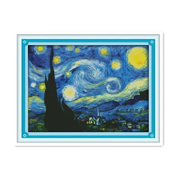 Bordado Completo Estrellada de Van Goga noche Cross Stitch komplekti de Pintura Al Eļļas Abstracta Arte de la Casa decoracion