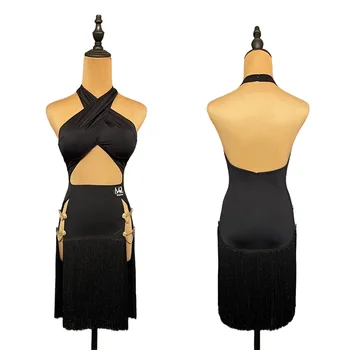 Bārkstis latīņamerikas Deju Kleita Sievietēm Black Tango Dancewear Skatuves Kostīmu Tango Apģērbs Samba Backless Kleita Salsas Apģērbu JL4120