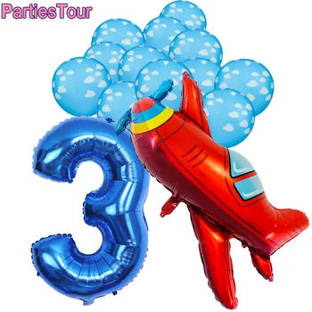 Cīnītājs Balonu Zēns Lidmašīnas Dzimšanas dienas svinības Decortion Plaknes Mākonis Balonu Gaisa kuģa Ballon par Lidotājs Tēmu 3rd Birthday Party