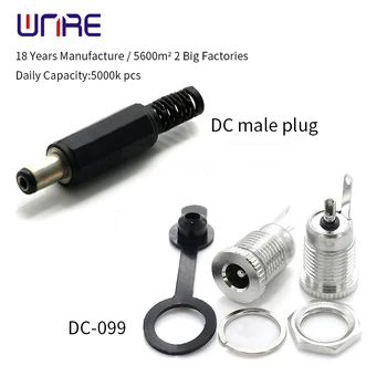 Dc male plug + dc-099 5.5 x 2.1 mm strāvas ligzda dc ligzda sieviešu panel mount connector metāla dc099 5.5*2.1 5.5*2.5