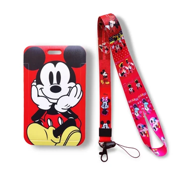 Disney Mickey Minnie Mouse Siksniņa ID Kartes Vāciņu Žetons Turētājs Karikatūra Kakla Siksna DIY Keychain Atslēgu Riņķi