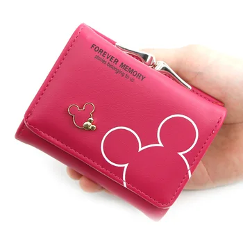 Disney Mickey Mouse Sieviete Soma Modes Gudrs PU Seifs Dizainers Monēta Maku Hasp Salds Kredītkartes Īpašnieks Sievietēm Īsā Seifs