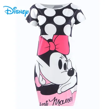 Disney Minnie Mickey Mouse Kleita Sievietēm Lady Meitenes Vasaras Sexy Bodycon O-Veida Kakla Īsām Piedurknēm Slim Polka Dot Mini Zīmuli Kleitas