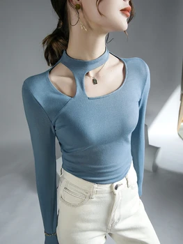 Dizains Sajūtu Top Rudenī un Ziemā, Jaunu Augsto kaklu Dobi Sexy Zemāko Krekls ar garām piedurknēm T-krekls Sievietēm Goth