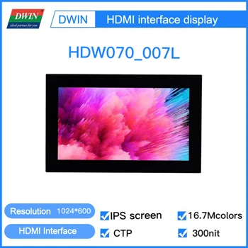 DWIN 7.0 Collu 1024*600, HDMI LCD Modulis ar USB, IPS Ekrāns, Capacitive Touch, Pielāgot, Stikla Vāks - HDW070_007L