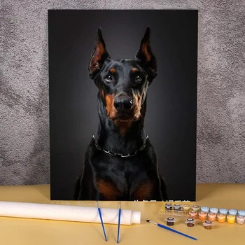 Dzīvnieku Suns Doberman DIY Krāsošana Ar Numuriem Pilnu Komplektu Eļļas Krāsām 40*50 Kanvas Bildes Dekoratīvas Gleznas roku darbs