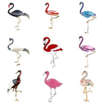 Gudrs Emaljas Flamingo Piespraudes Unisex Sievietēm Un Vīriešiem Broša Pin Putnu Dzīvnieku Broches Modes Kleitu, Mēteļu Aksesuāri