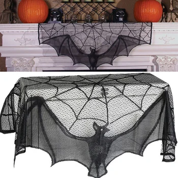 Halloween Mežģīnes Bat Aizkaru Melnas Mežģīnes Spider Web Brīvdienu Plīts, Dvieļu Abažūrs Kamīnu Auduma Dekori Spooky Festivāls Apdare