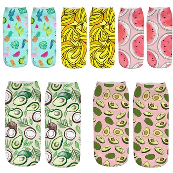 Harajuku Cute Augļu Avokado Zeķes, Sieviešu Zeķes Vasarā Jaunu 3D Iespiesti banānu, Kivi, arbūzu ananāsu mākslas jaunums traks zeķes