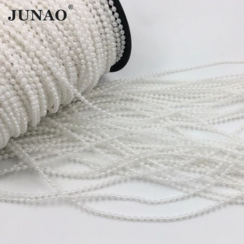 JUNAO 100 Pagalmā 3mm Balta Pērļu Krelles Ķēdes Rhinestones Apdares Vainags Apmali Pearl String Pērle Aplikācijas Kāzu Dekori Amatniecības