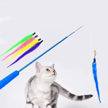 Kaķis Rotaļlietas Plīša Nomaiņa Galvu Kaķis Stick Zvani Spalvu Papīra Brīvi Mainīt Kombinācijas Multi-tips Teleskopiskais Stienis DIY Instrumenti