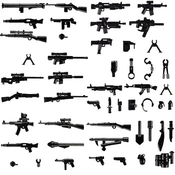 Komplekts WW2 Bloki Pistole Snaiperis Šautene, Šautenes, Ieroču Policijas Granātas, Militāro Instrumentu Lāpstu, roku dzelžus, Daļa Ķieģeļi Bērniem Rotaļlietas