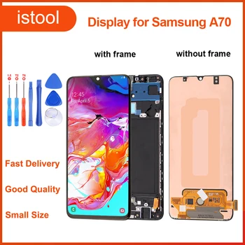 LCD Displejs Priekš Samsung Galaxy A70 A705 OLED Touch Screen Digitizer Montāža Nomaiņa pirkstu Nospiedumu Atbalstu Maza Izmēra