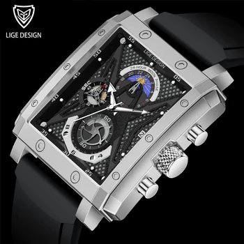 LIGE Chronograph Watch Vīriešiem Luksusa Ūdensizturīgs Pulksteņi Dobi Konstrukciju Datums Rokas pulksteni Sporta Silikona Pulkstenis Dāvanu Montre Homme