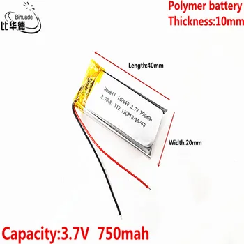 Litru enerģijas akumulators, Labas Qulity 3,7 V,750mAH 102040 Polimēra litija jonu / Litija jonu akumulators tablet pc BANKA,GPS,mp3,mp4