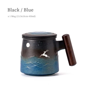 LUWU Mēness Briežu Keramikas Tējas Krūze ar Infuser un Koka Rokturi 430ml