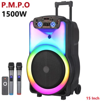 Maksimālā Jauda 1500W Bass Boombox 12 collu Trolejbusa Audio Āra Bluetooth skaļruņa Jauda 40W Karaoke Puses Bezvadu Kolonnu Ar Mic