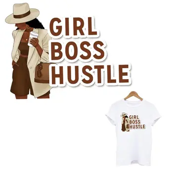 Meitene Boss Grūstīšanās Iron-On Transfer, Apģērbu Druka-Sieviešu T-Krekls Siltuma Plankumi Uz Apģērbu Modes Melnā Dāma Uzlīme