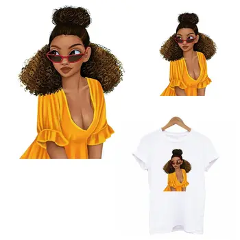 Modes Melna Meitene Termo Plāksteri Siltuma Nodošanu DIY Meitene T-krekls Hooides Dzelzs Uz Plāksteris Par Apģērbu Skaistuma Āfrikas Appliqued