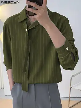 Modes Vīrieši Svītrainām Krekls Atloks ar garām Piedurknēm Streetwear Kaklasaiti Rudens Ikdienas Vīriešu Apģērbs 2022 korejas Atpūtas Krekli S-5XL INCERUN
