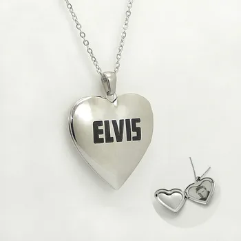 Nerūsējošā Tērauda Sirds-Formas Kaklarota Elvis Openable Kulons Foto Medaljonu Apkakles Rotaslietas Piederumu Dāvanu Sievietēm, Bērniem,