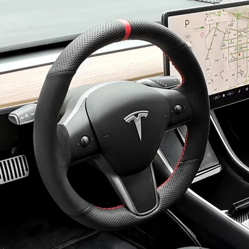 Par Tesla modeļi modelis X Modelis 3 DIY custom ādas, zamšādas stūre segtu automašīnu riteņu segtu interjers