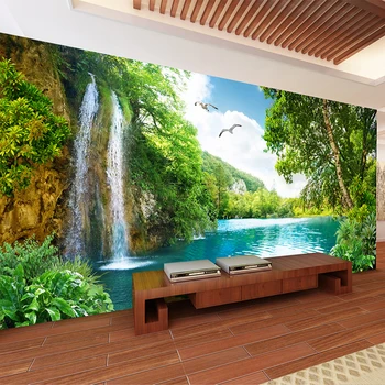 Pasūtījuma 3D sienas Sienas Tapetes Mājas Dekoru Zaļo Kalnu Ūdenskritums Dabas Ainava 3D Foto Sienas Papīra, Dzīvojamā Istaba, Guļamistaba