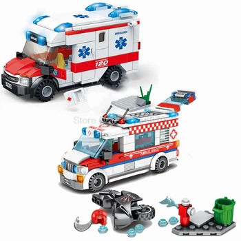 Pilsētas Medicīnas neatliekamās medicīniskās palīdzības Fire Truck Atkritumu Kravas automašīnu Modelis, Salikts Celtniecības Bloki, Ķieģeļi CILMES Izglītības Bērniem, Rotaļlietas Bērniem