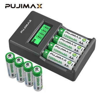PUJIMAX Portatīvo Uzlādējamās AA Baterijas Un Lādētāju, LED Displejs, Nimh 1,2 V Elektronisko Iekārtu Gaismiņu Rotaļlieta Maksas