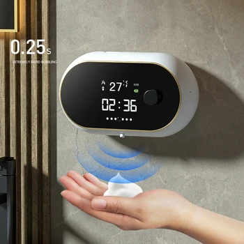 Putu Ziepju Dozators Sienas Uzstādīts Roku Dezinficēšanas Mašīnas LED Temperatūras Displejs Touchless Sensors Mājas Vannas istabu Aksesuāri