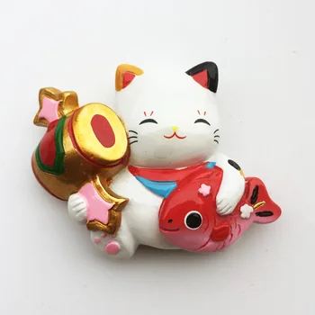 QIQIPP Japāna radošā ceļa piemiņas trīsdimensiju laimīgs kaķis, zivis apdare, amatniecība, magnētiskās ledusskapja magnēts
