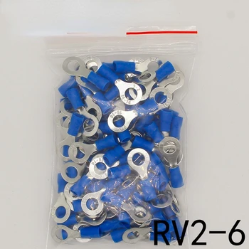 RV2-6 Zilais Gredzens izolēti termināli Kabeļu Vadu Savienotāja 100GAB/Iepak uzvalks 1.5-2.5 mm Elektrisko Cemme Termināļa RV2.5-6 RV
