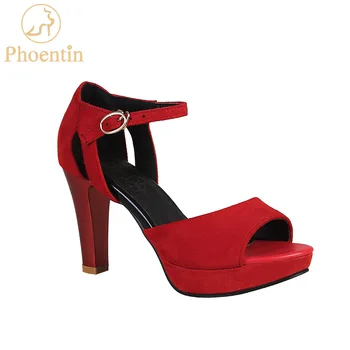 Sarkanā peep toe platformas sandales sieviete sandales 2020. gada vasaras red strappy papēži smaile augsta papēža liela izmēra kurpes sievietei FT631