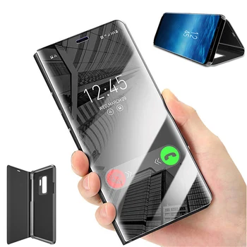 Skaidru Skatu Spogulis Case For Samsung A8 A8 Plus Flip Ādas Stāvēt Vāciņš Samsung Galaxy A3 A5 A7 Līdz 2017. A6 Plus A9 Lite C8 Capa