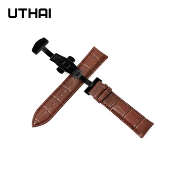 UTHAI Z09 Watchbands 12-24mm 316L Aproce Dubultā Push Automātiskā Tauriņš Sprādzes Teļāda Siksna