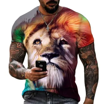 Vasaras Vīriešu Lauva 3D Druka T Kreklu ar Īsām Piedurknēm Gadījuma Personības Ielu Stilu, Apaļu Kakla Plus Lieluma 6XL