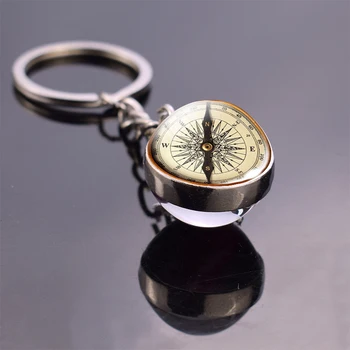 Vintage Kompass Rotaslietas Stikla Bumbu Keychain Kompass Atslēgu Gredzens Mākslas Atslēgas Keychain Keyholder Ziemassvētku Dāvanu(Tas Nav īsts Kompass)