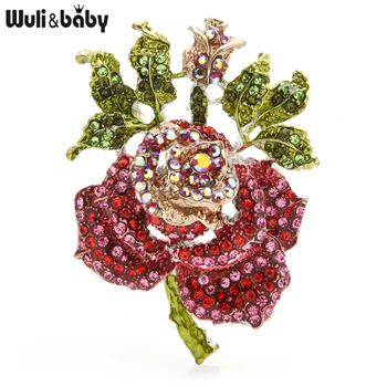 Wuli&baby Liels Rhinestone Rožu Piespraudes Sievietēm Unisex 4-krāsu Ziedu Puse Gadījuma Broša Piespraudes Dāvanas