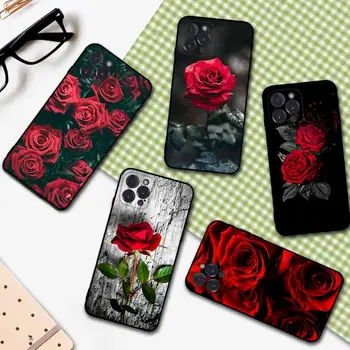 YNDFCNB Spilgti Sarkanu Rožu Ziedi Tālruni Gadījumā, iPhone 6 7 8 Plus 11 12 13 14 Pro SE 