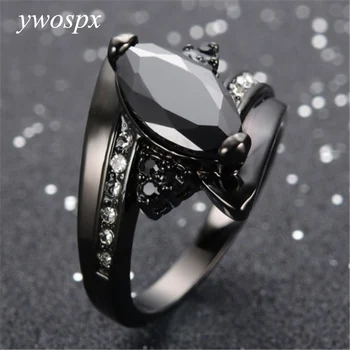 YWOSPX klasiskais melns (Classic Black Ring Crystal Zircon Melnā Zelta Krāsas Gredzeni Sieviešu Rotaslietas Kāzu Anillos Paziņojumu CZ Gredzens Dāvanu Y20