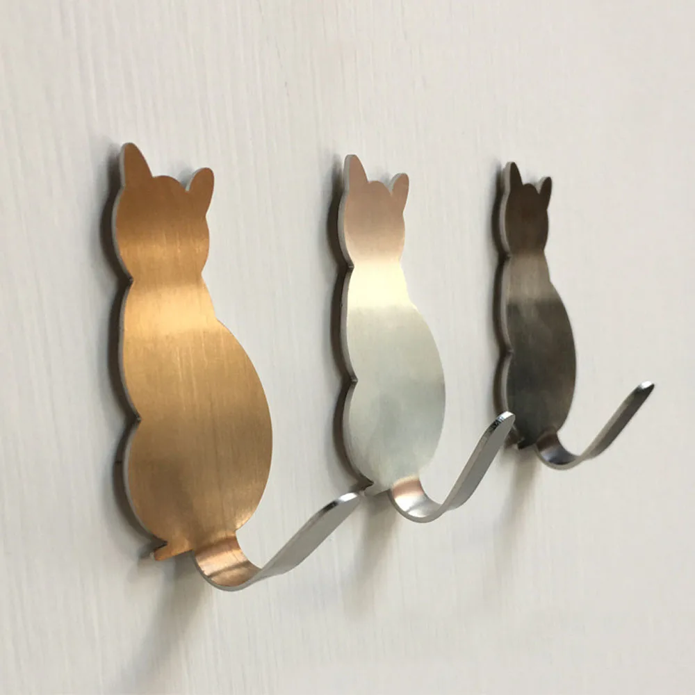 2gab Pašlīmējošas Sienas Āķi Cat Modelis Pakaramie Vannas Virtuves Stick uz Sienas Karājas Durvju Drēbes Dvieļu Pakaramie Tamborējumi Attēls 2